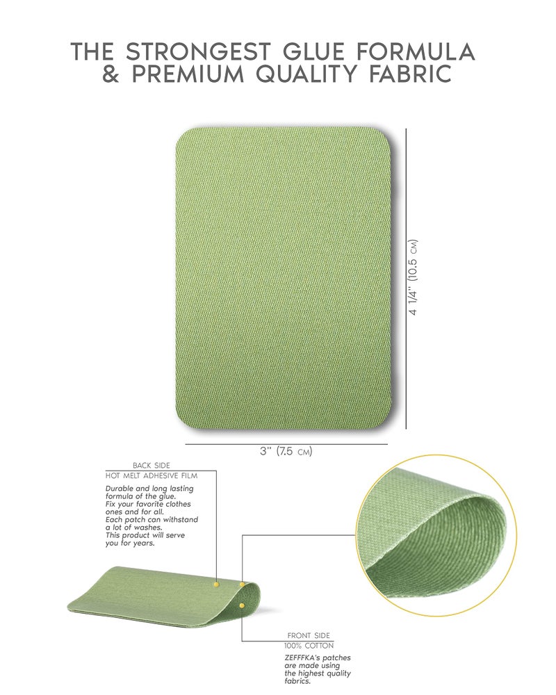 ZEFFFKA Premium Quality Fabric Iron-on Patches Inside & Outside Strongest Glue 100% Cotton Blue Gray Beige Brown Yellow Red Green Repair Decorating Kit 14 Pieces Size 3" by 4-1/4" (7.5 cm x 10.5 cm) - Image 3